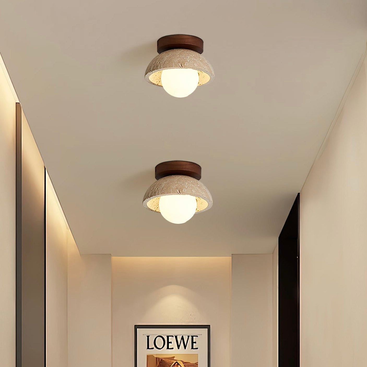 Wabi Sabi Style Travertine Dome Ceiling Light for Living Room