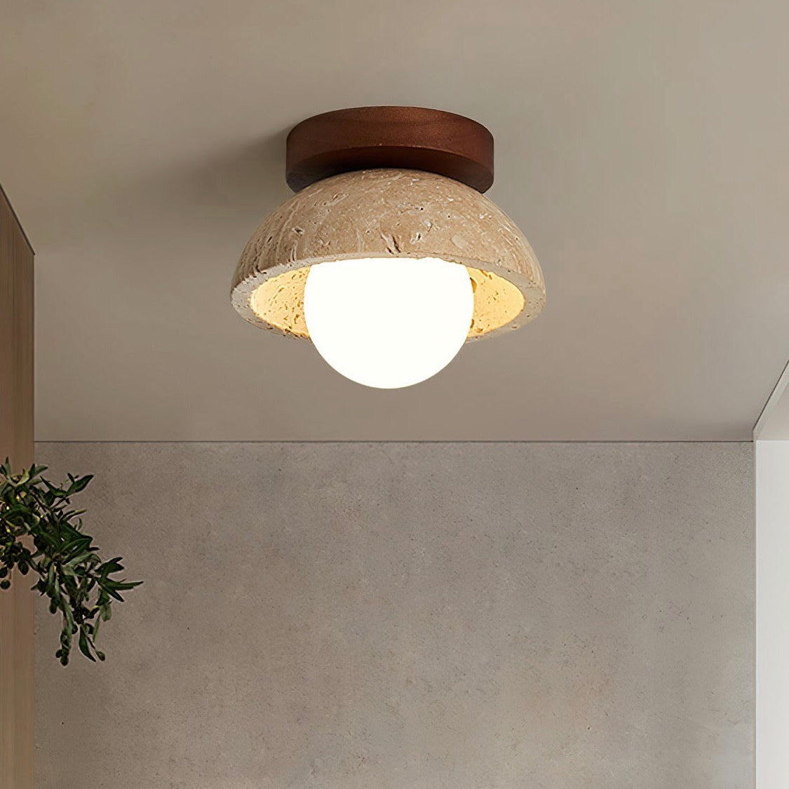 Wabi Sabi Style Travertine Dome Ceiling Light for Living Room