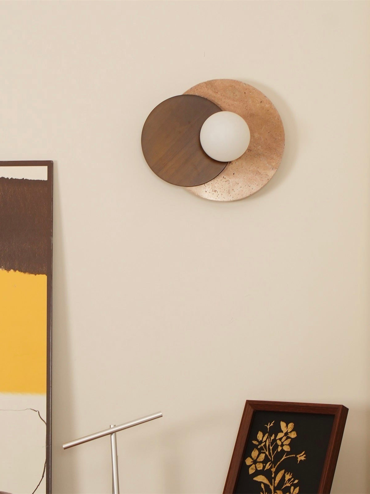 Wabi Sabi Style Travertine Wood Round Wall Lamp