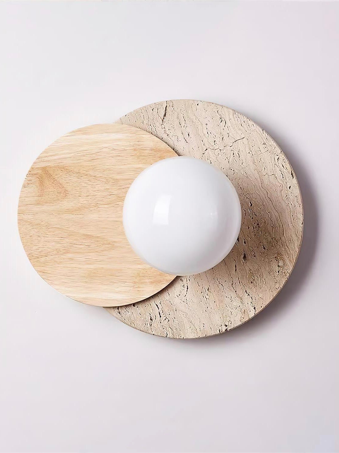 Wabi Sabi Style Travertine Wood Round Wall Lamp