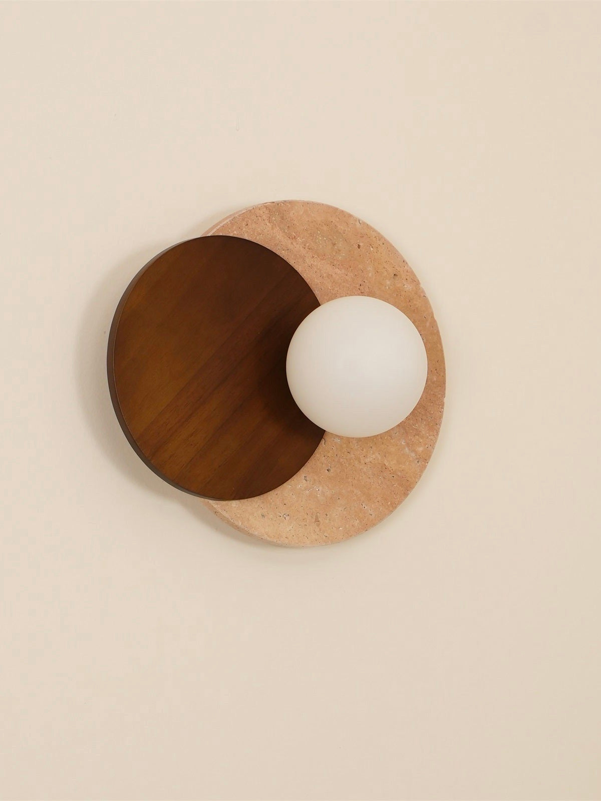 Wabi Sabi Style Travertine Wood Round Wall Lamp
