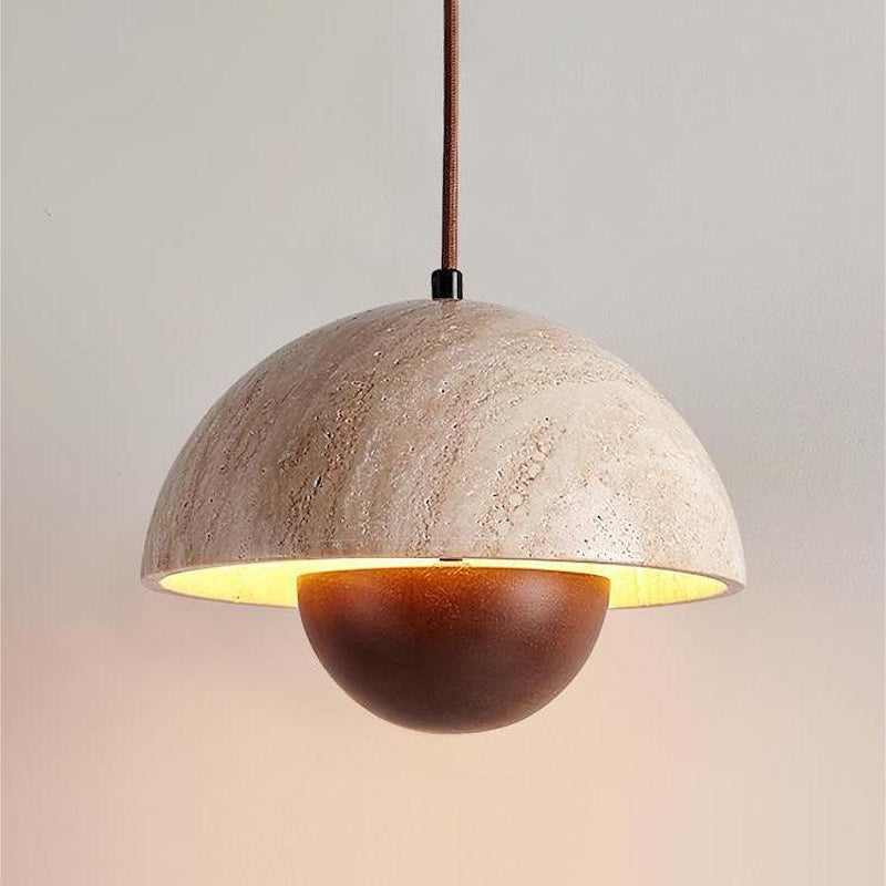 Wabi-Sabi Travertine Flower Bud Pendant Lamp