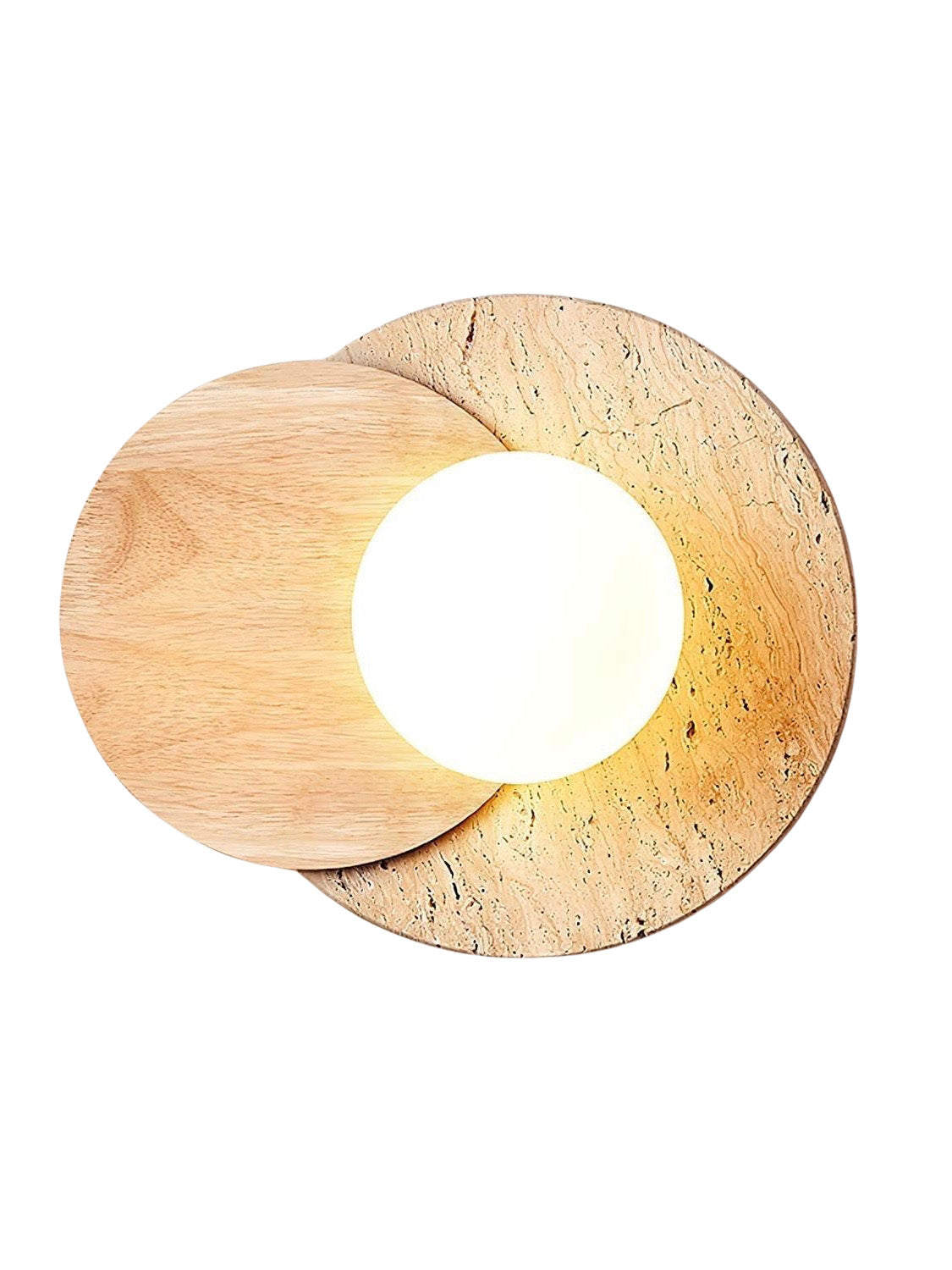 Wabi Sabi Style Travertine Wood Round Wall Lamp
