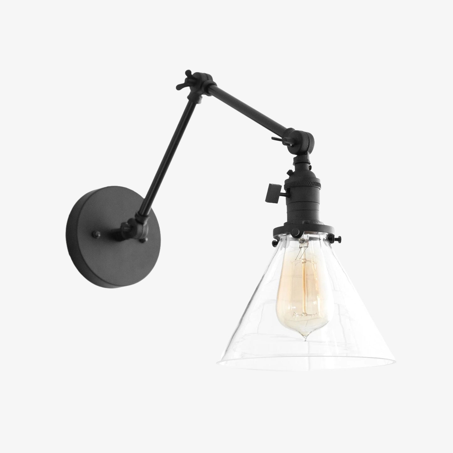 Conique Metal Industrial Wall Sconce with Adjustable Arm - Vintage Glass Cone Shade