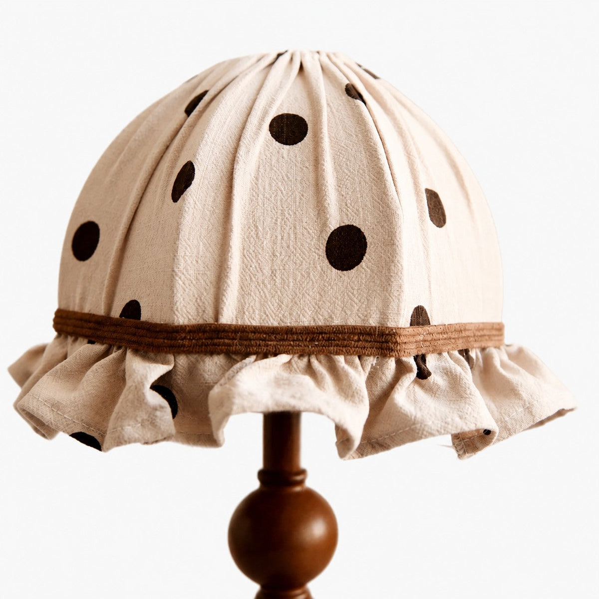 French Vintage Polka Dot Fabric Table Lamp with White or Brown Trim