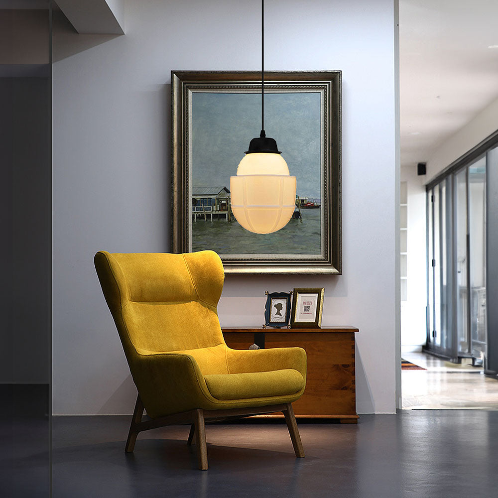 Art Deco Schulhaus Milchglas Pendelleuchte 1 Flammig
