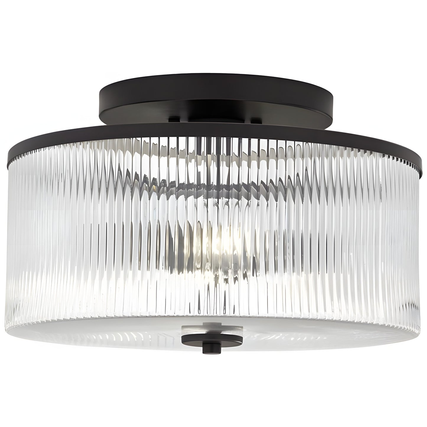 Retro Fluted Glass Drum Ceiling Light
