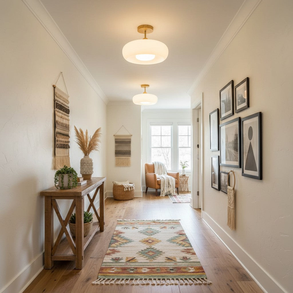 Bauvia Vintage Bauhaus Glas-Deckenleuchte – Moderne Kunstlampe mit Holzsockel für das Wohnzimmer N62