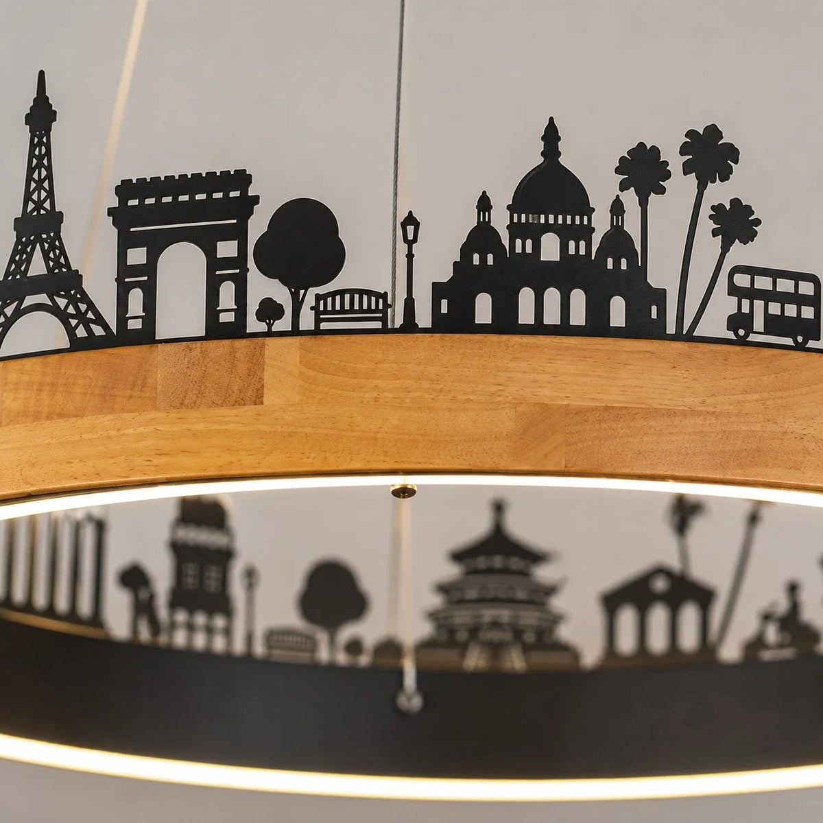 Close-up of the lower ring and skyline silhouette