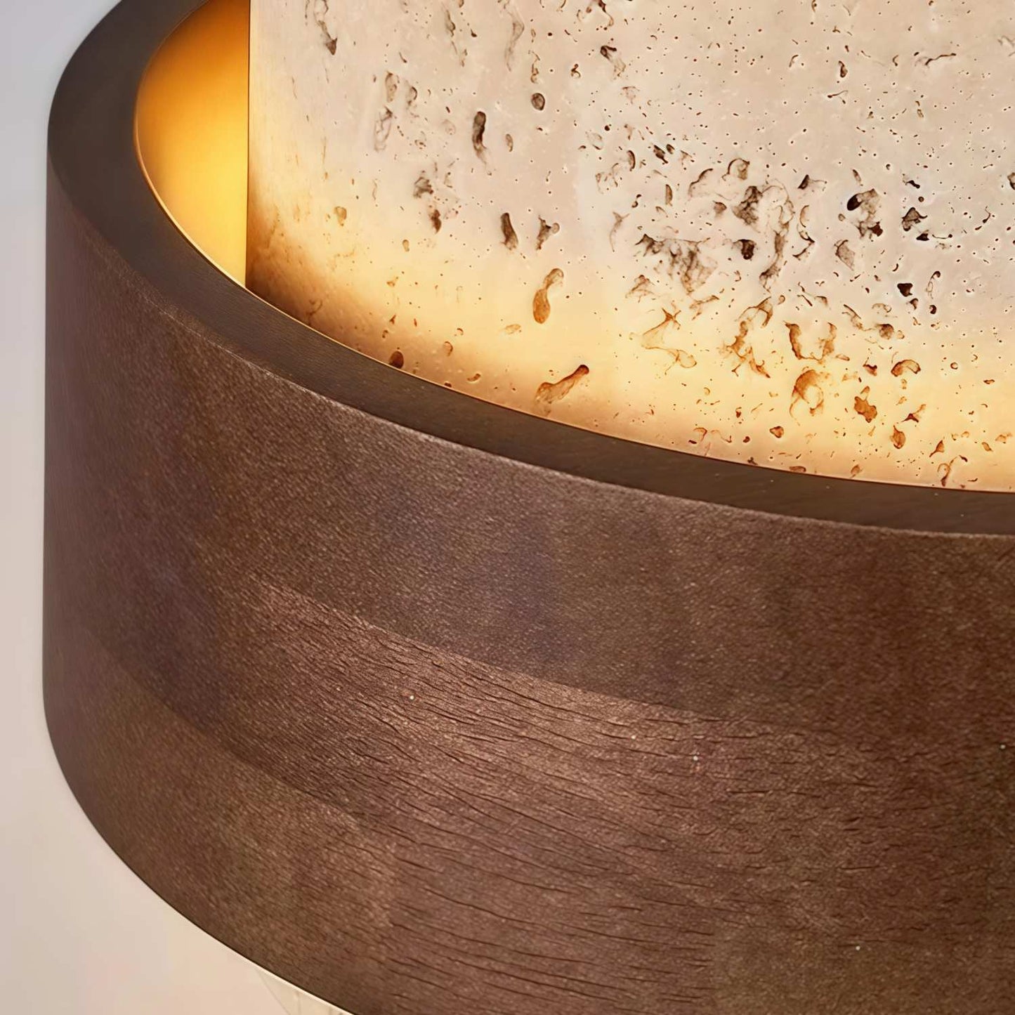MokuStone Wabi Sabi Travertine Ceiling Lamp - Textured Stone Flush Mount Lighting for Home