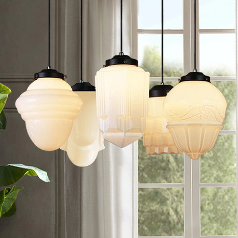 Art Deco Schulhaus Milchglas Pendelleuchte 1 Flammig