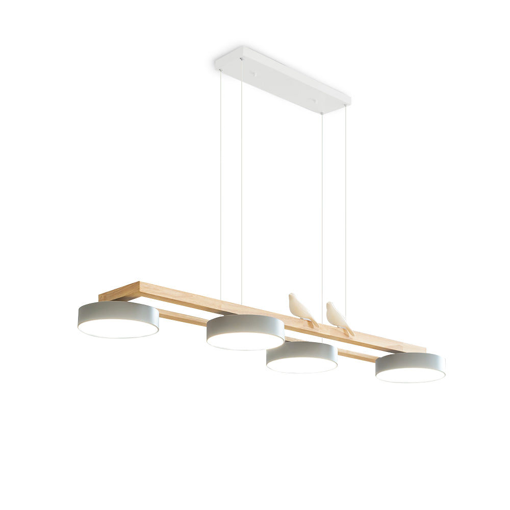 Vogel-Kronleuchter, Holzbalken, Metall, Acrylharz, integrierte LED, helles weißes Licht