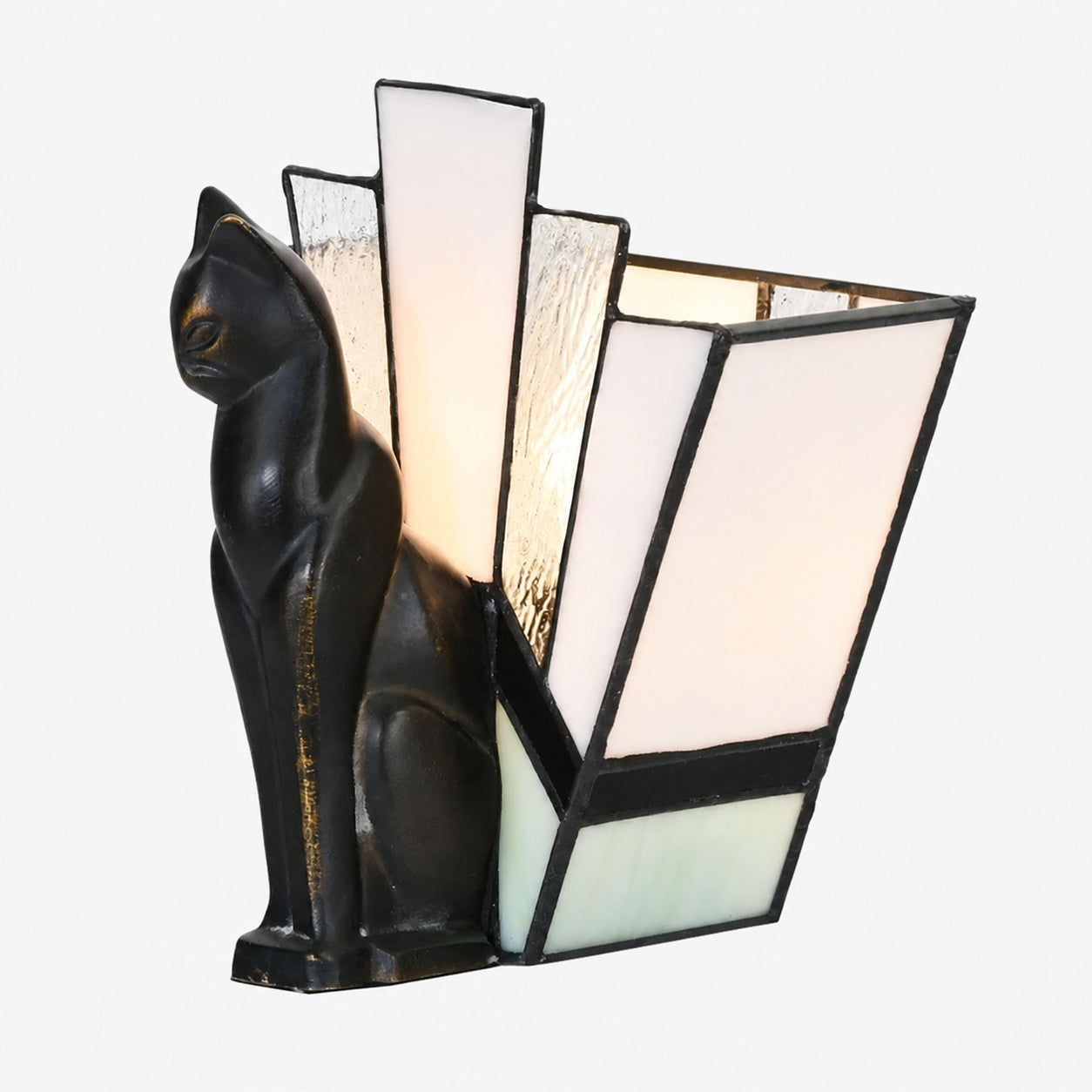 TF Felix Tischleuchte – Art-Deco-Design mit Glasschirm und Katzenfigur für Wohnzimmer oder Schlafzimmer