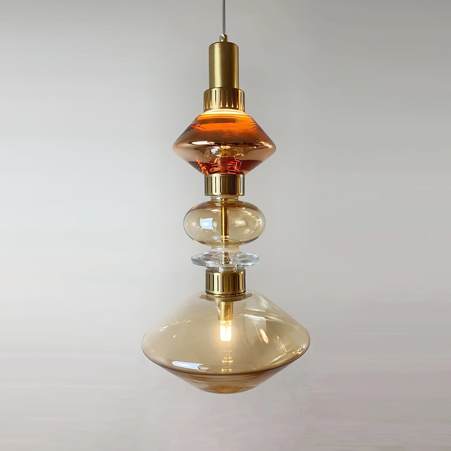 Minimalistische Ballett-Pendelleuchte - Eisen-Metall-Glas-Gold-Bernstein-Innenbeleuchtung