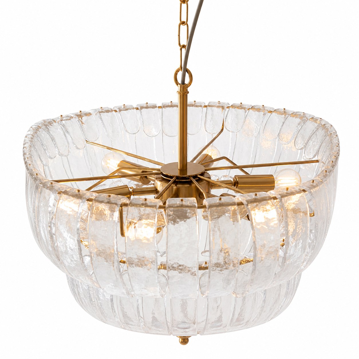 Solara 6-Light Tiered Pendant – Cascading Curved Glass and Metal-Frame for Dining & Entry