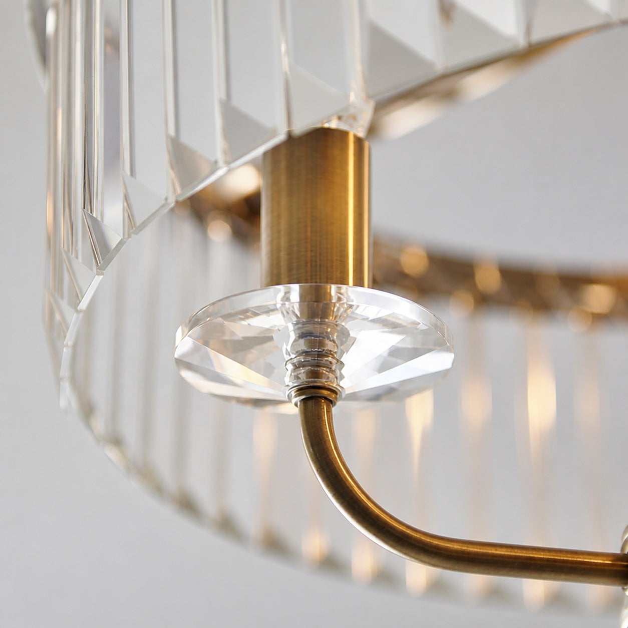Beveline 3 Light Round Semi Flush - Faceted Cut Glass Shade Metal Finish for Hallways and Bedrooms