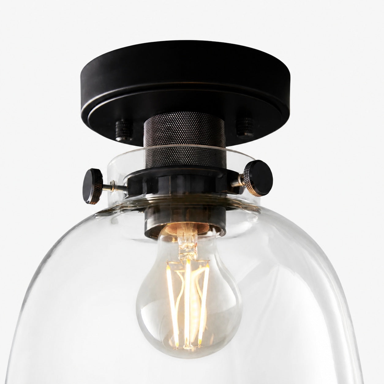 Ravion Knurled Chrome Ceiling Light Industrial Glass Shade - Living Room
