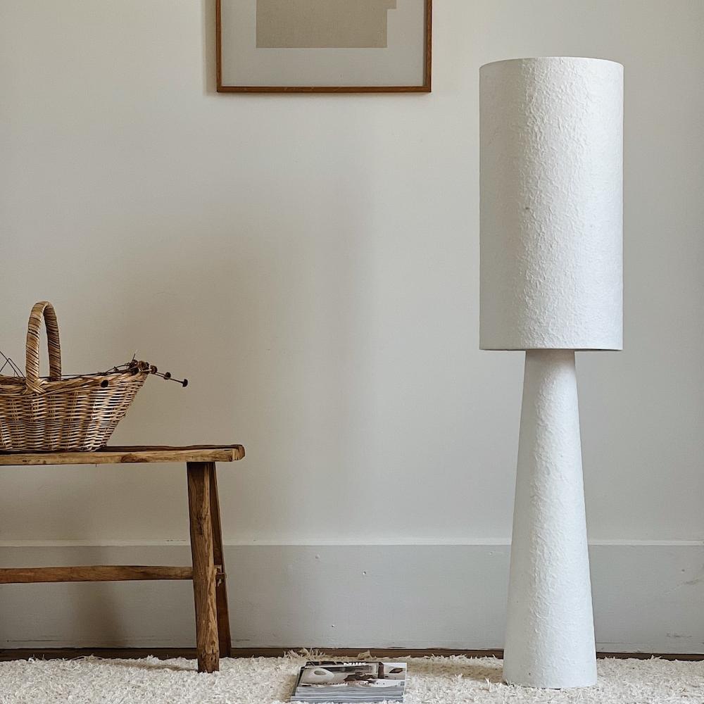 Rustikale zylindrische Leinen Stehlampe für Wohnzimmer