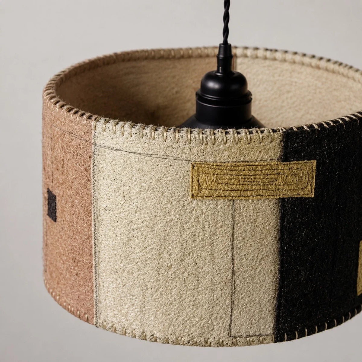 Natural Loofah Woven Pendant Lamp Wabi Sabi Patchwork Hanging Light