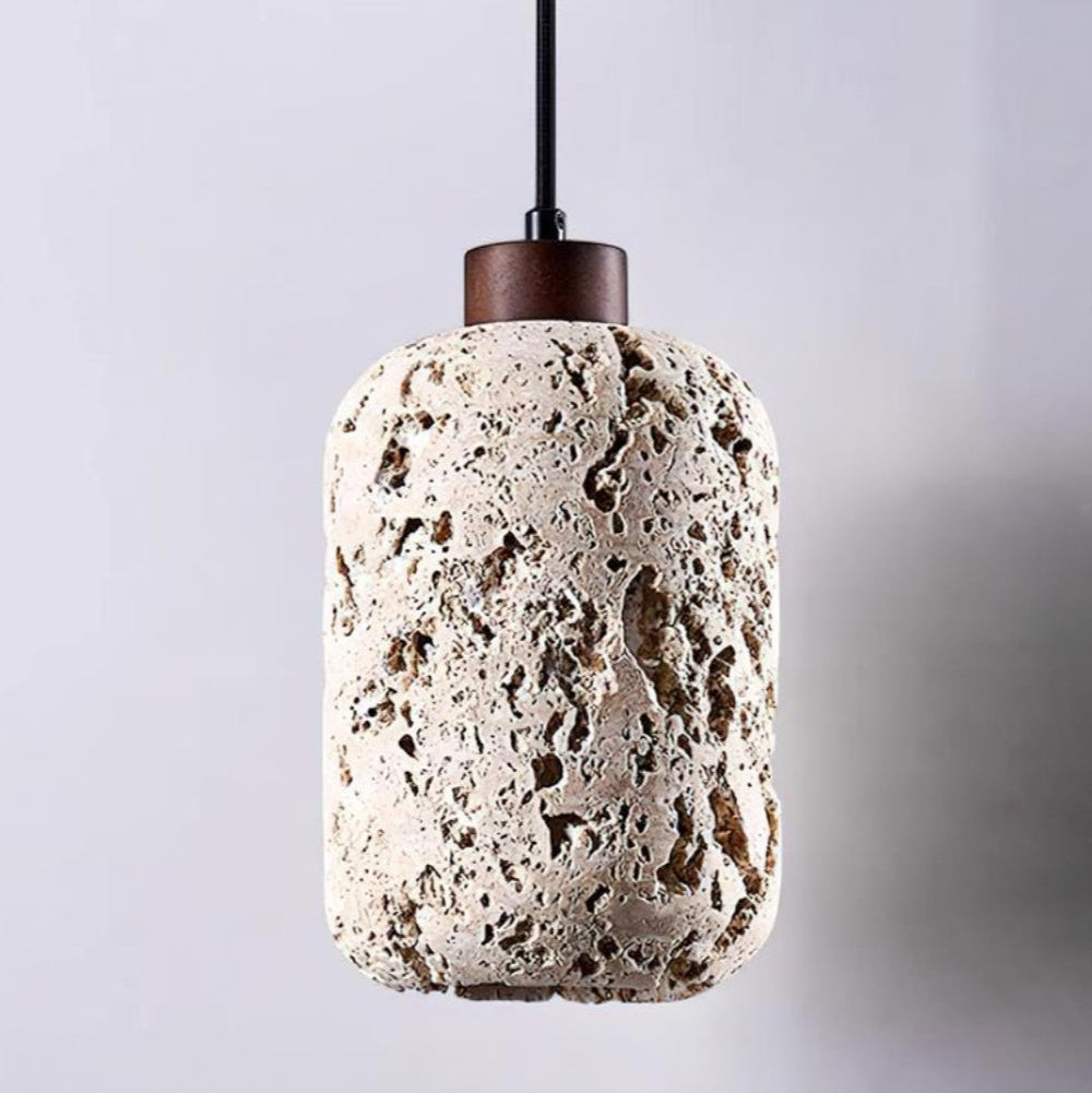 Barrel shaped Travertine Cutout Pendant Lamp