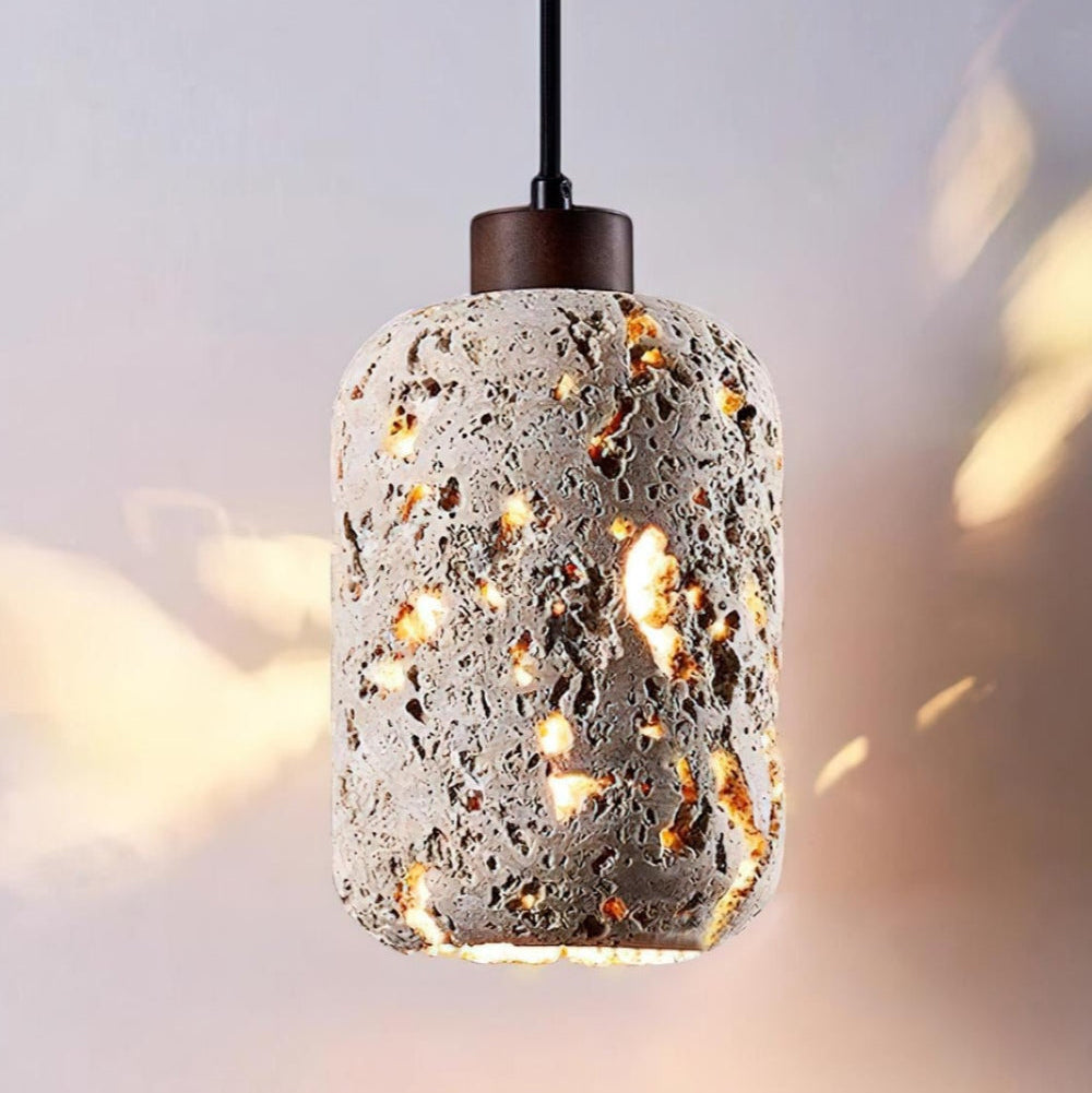 Barrel shaped Travertine Cutout Pendant Lamp
