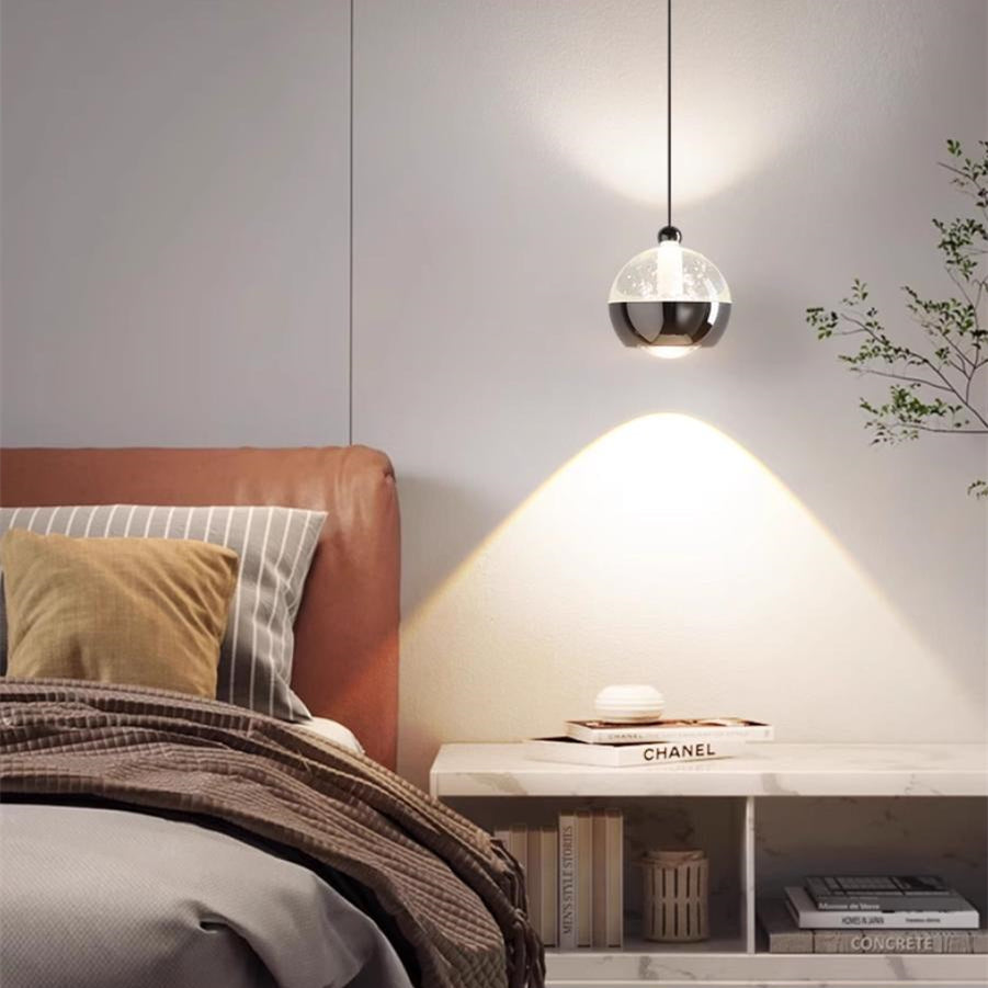 Modern Liftable Mini Csystal Globe Pendant Light Over Nightstand