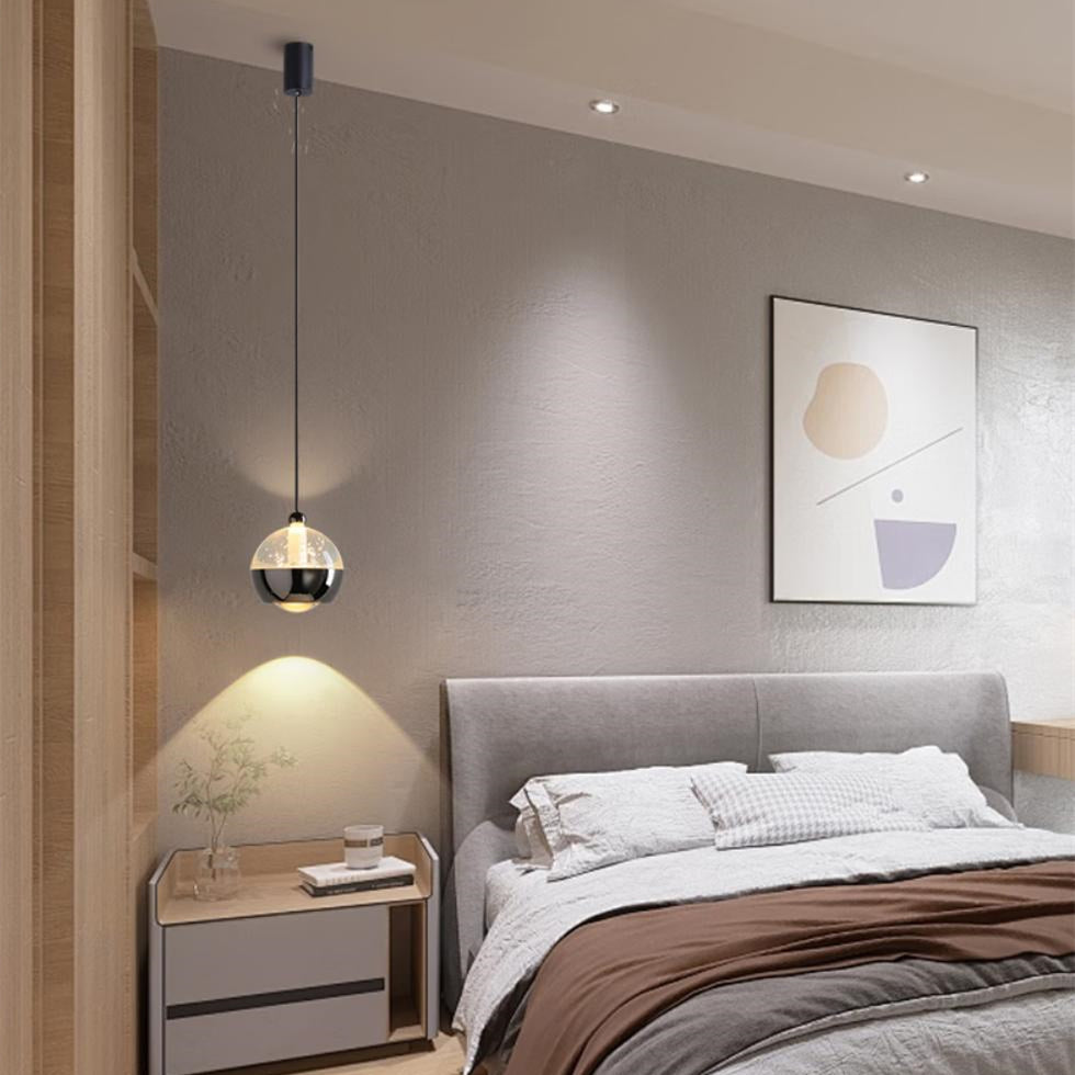 Modern Liftable Mini Csystal Globe Pendant Light Over Nightstand