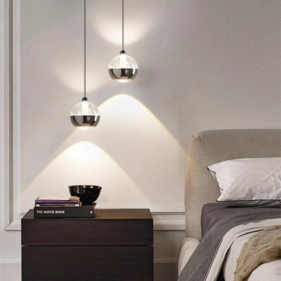 Modern Liftable Mini Csystal Globe Pendant Light Over Nightstand