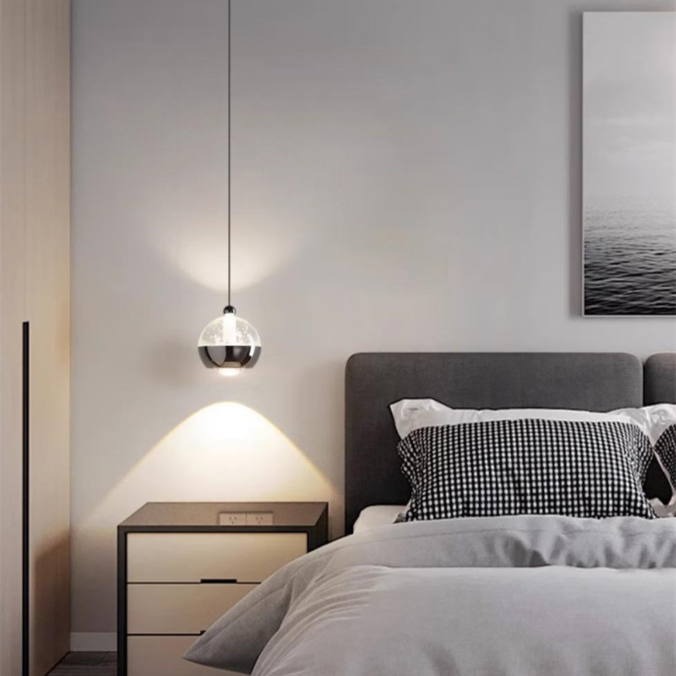 Modern Liftable Mini Csystal Globe Pendant Light Over Nightstand