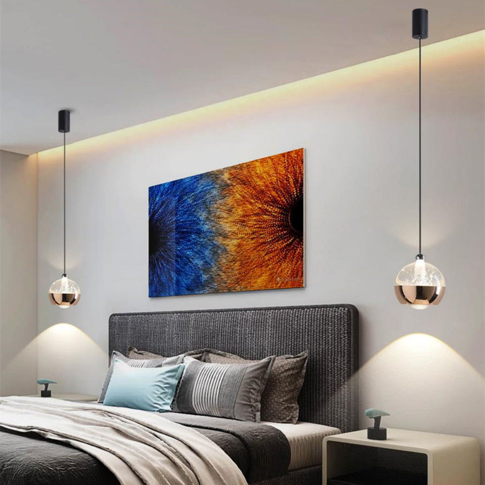 Modern Liftable Mini Csystal Globe Pendant Light Over Nightstand