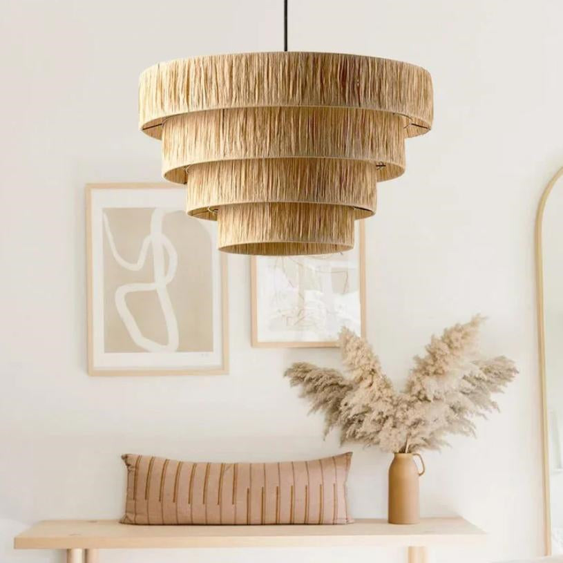 Rustic Wabi Sabi Art Decor Raffic Woven Pendant Light