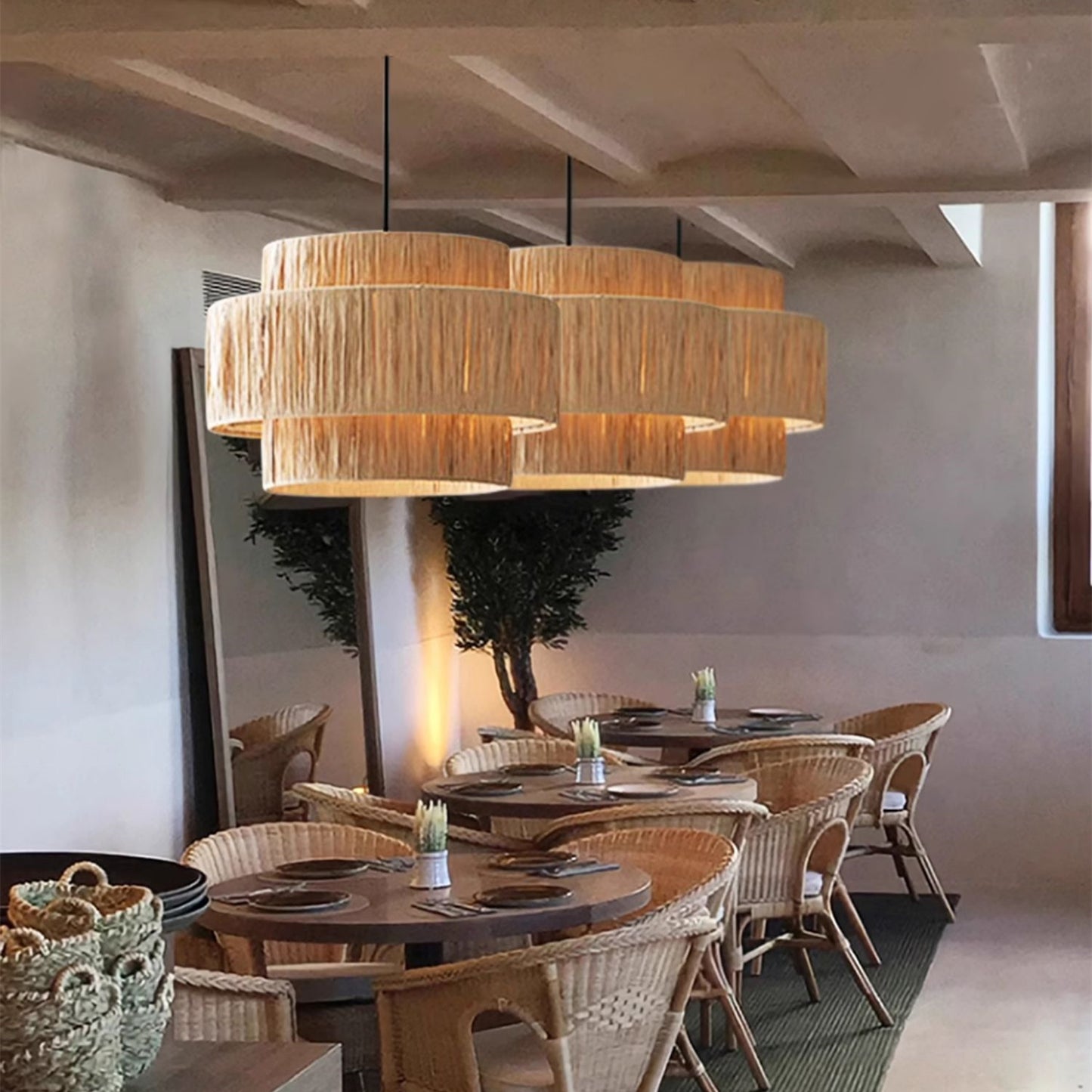Rustic Wabi Sabi Art Decor Raffic Woven Pendant Light