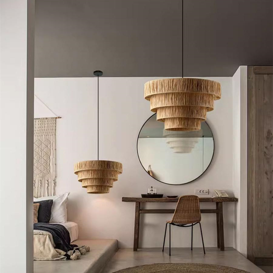 Rustic Wabi Sabi Art Decor Raffic Woven Pendant Light