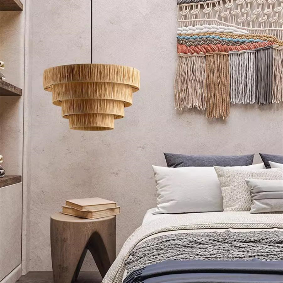 Rustic Wabi Sabi Art Decor Raffic Woven Pendant Light
