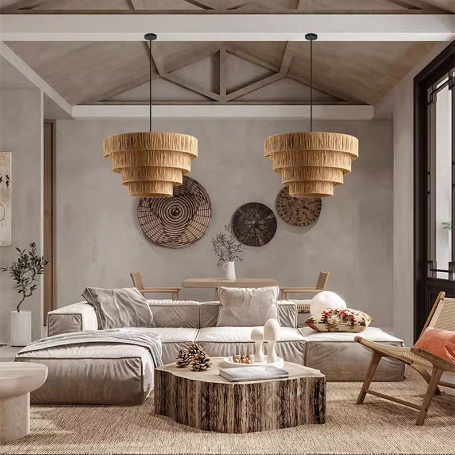 Rustic Wabi Sabi Art Decor Raffic Woven Pendant Light