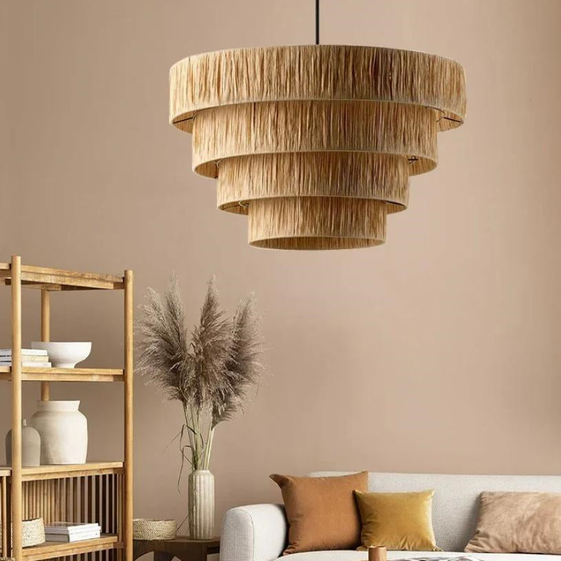 Rustic Wabi Sabi Art Decor Raffic Woven Pendant Light