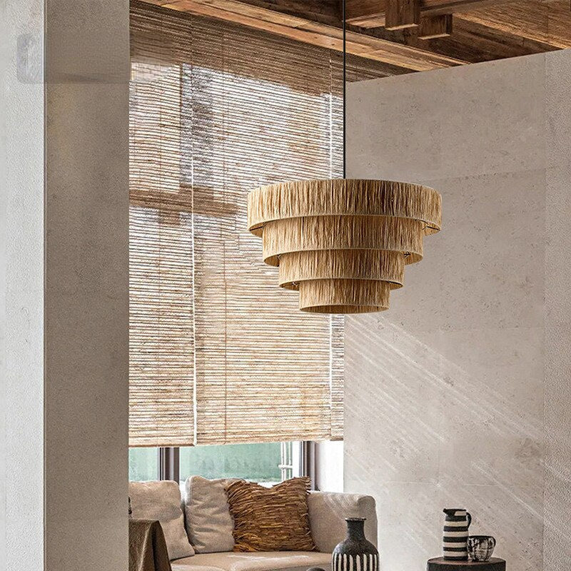 Rustic Wabi Sabi Art Decor Raffic Woven Pendant Light