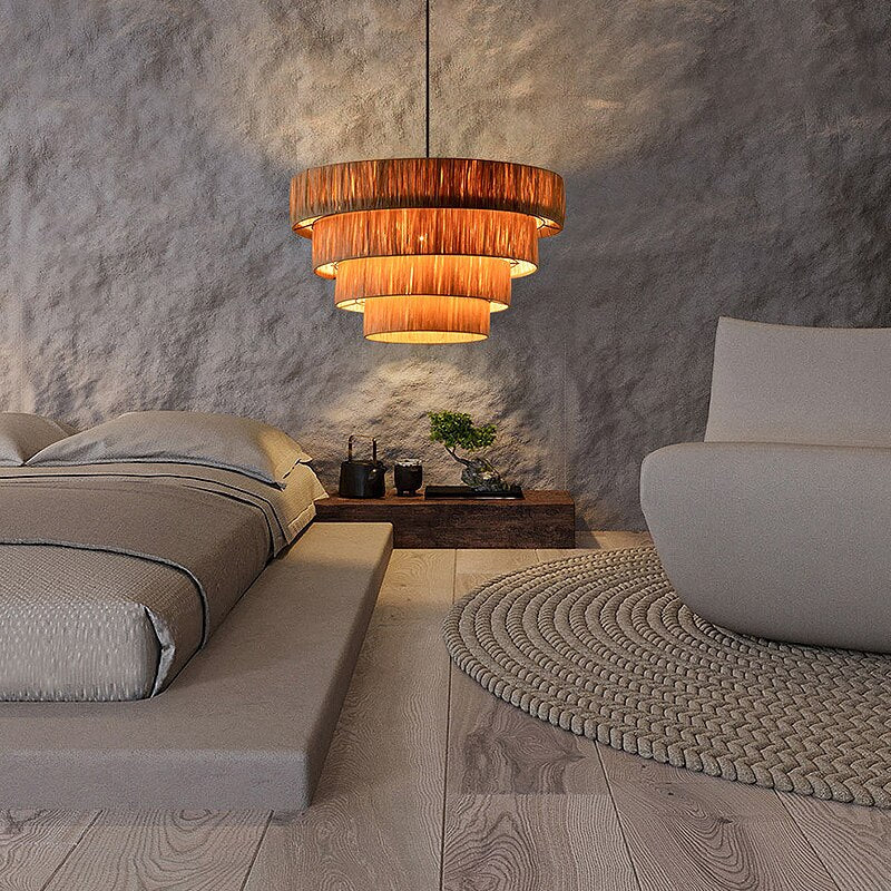 Rustic Wabi Sabi Art Decor Raffic Woven Pendant Light