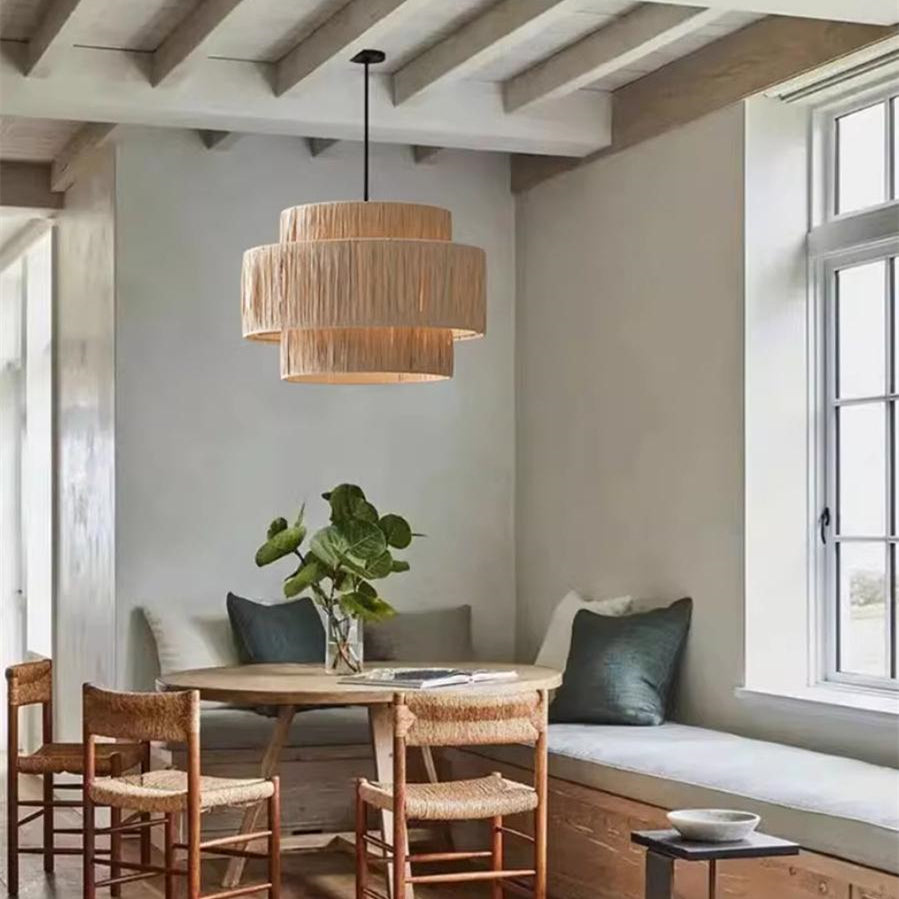 Rustic Wabi Sabi Art Decor Raffic Woven Pendant Light