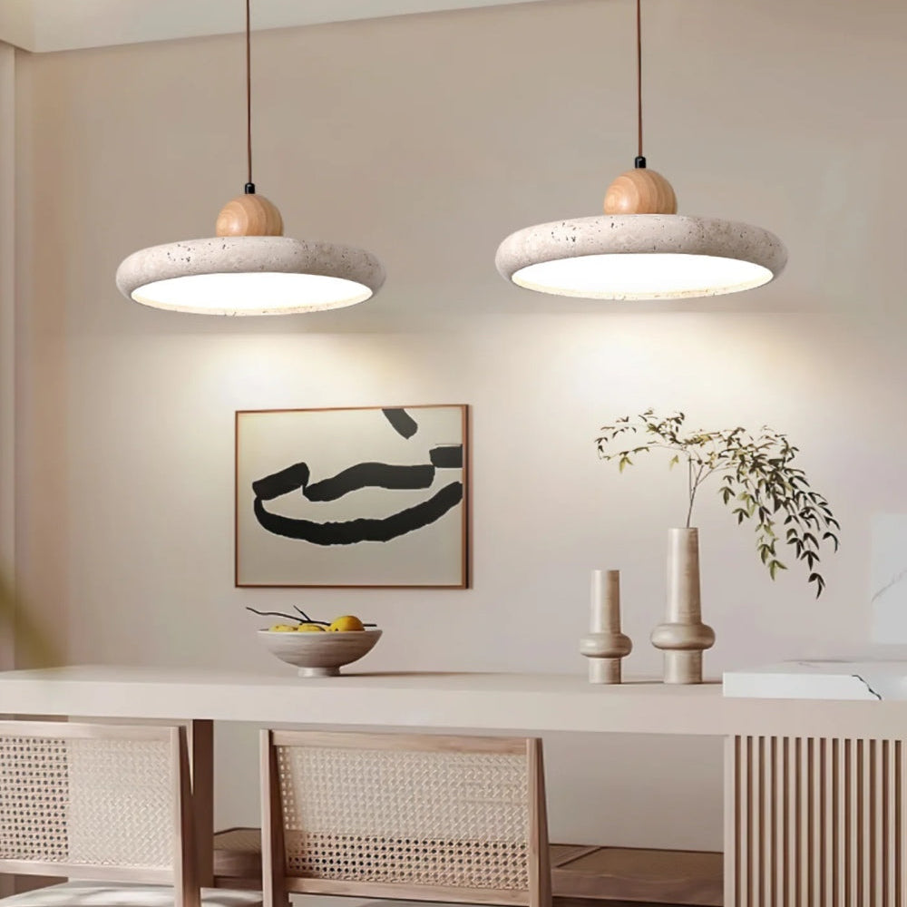 Modern Minimalist Travertine Frisbee Pendant Lamp
