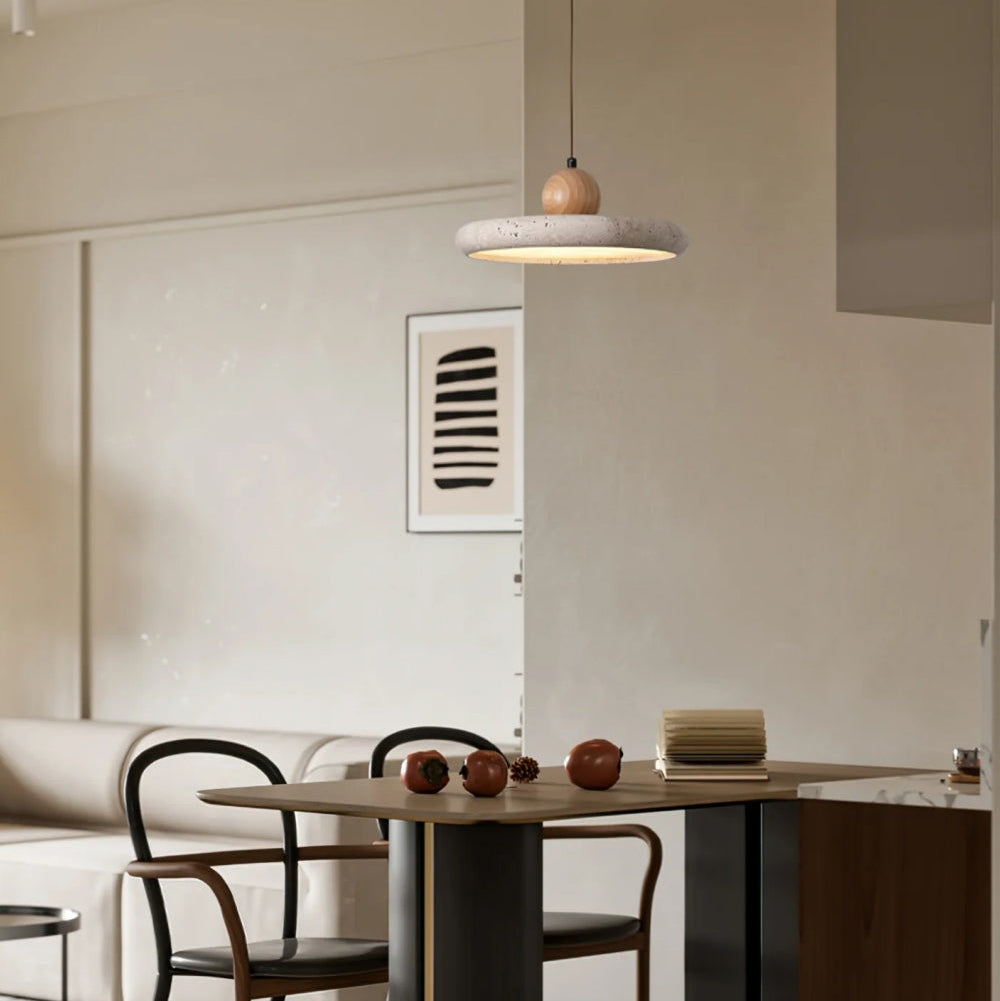 Modern Minimalist Travertine Frisbee Pendant Lamp