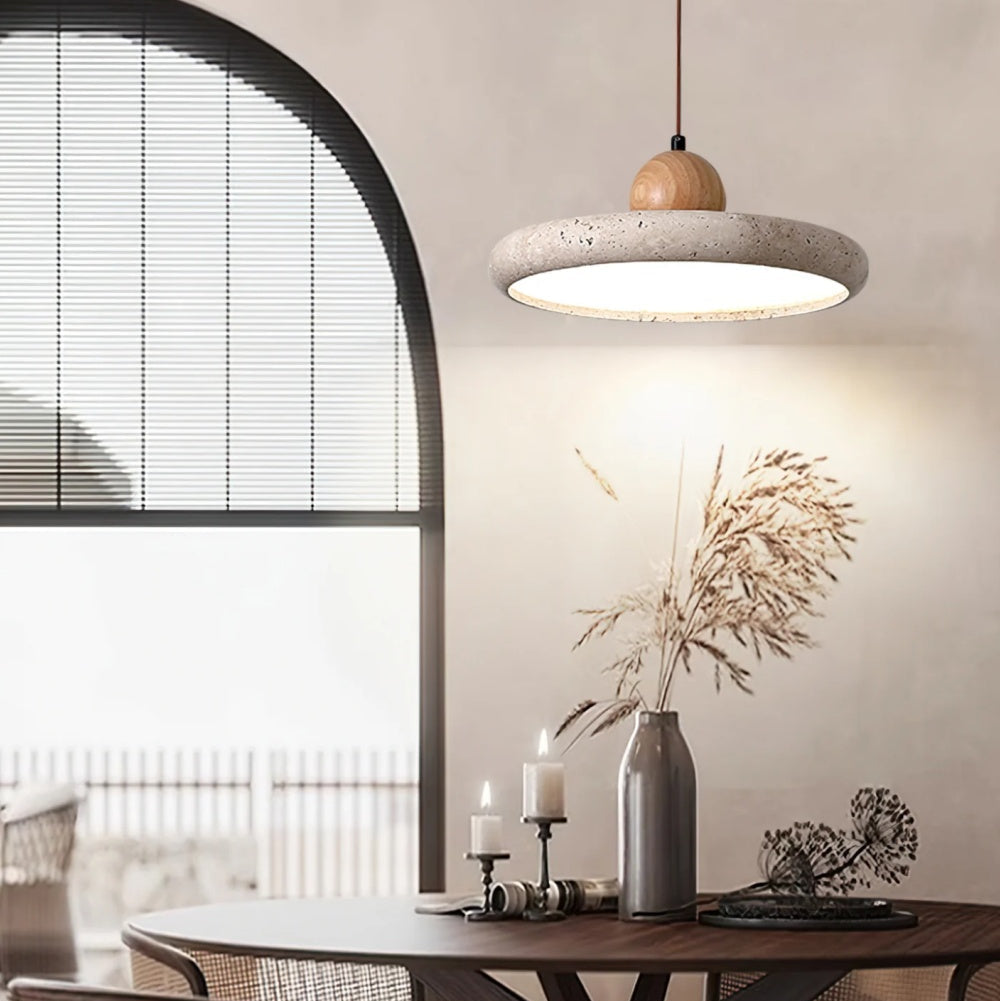 Modern Minimalist Travertine Frisbee Pendant Lamp