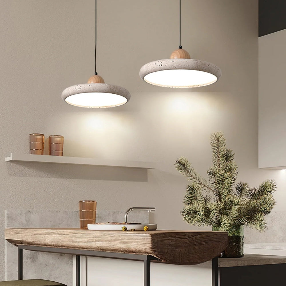 Modern Minimalist Travertine Frisbee Pendant Lamp