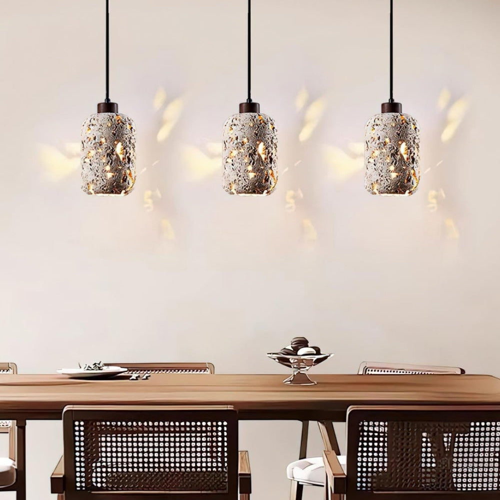 Barrel shaped Travertine Cutout Pendant Lamp