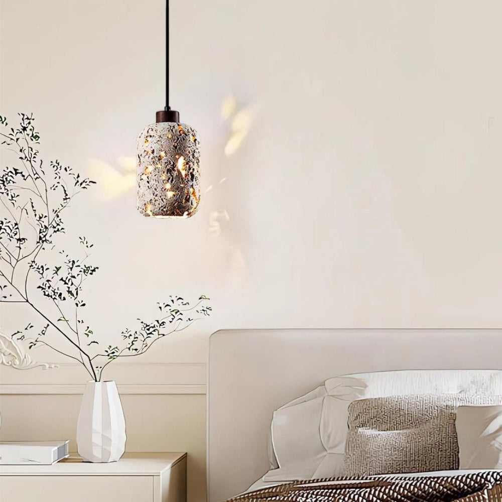 Barrel shaped Travertine Cutout Pendant Lamp