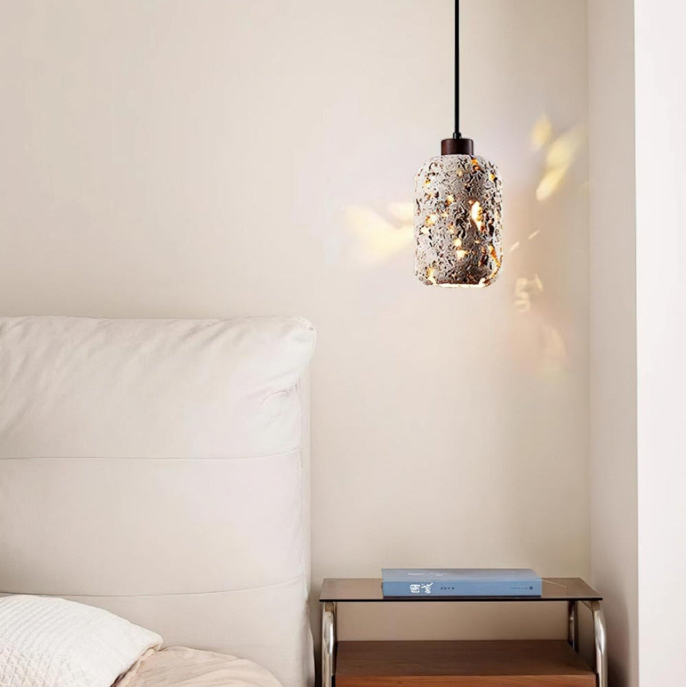 Barrel shaped Travertine Cutout Pendant Lamp