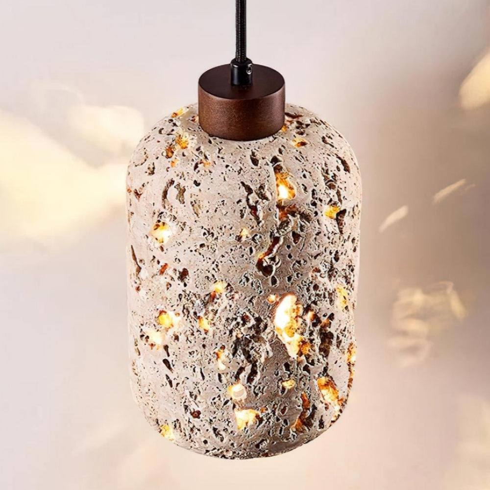 Barrel shaped Travertine Cutout Pendant Lamp