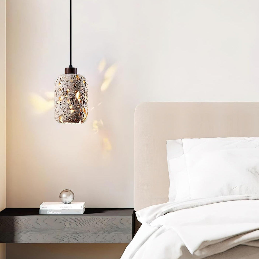 Barrel shaped Travertine Cutout Pendant Lamp