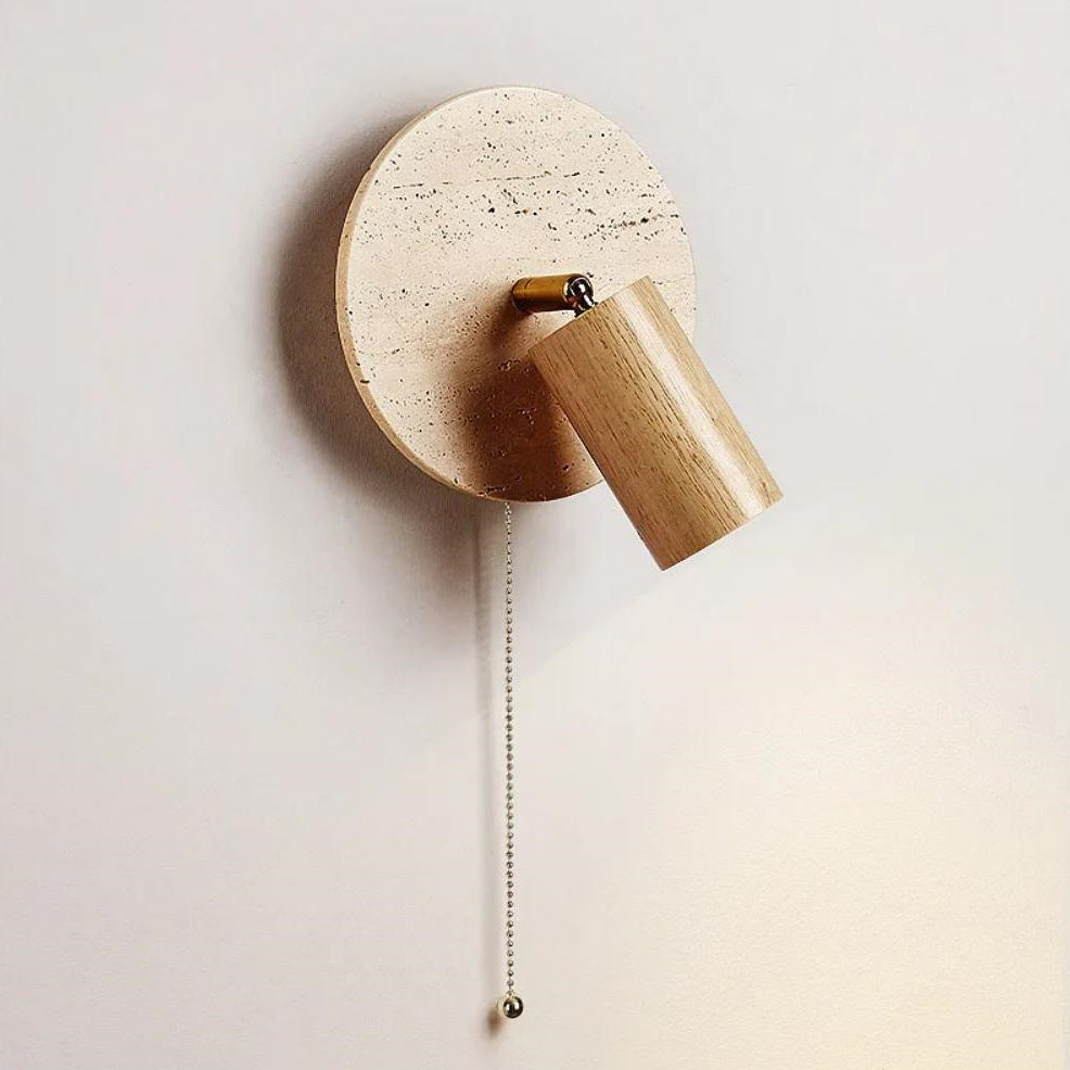 Zylinderförmige Wandleuchte aus Travertin im Wabi-Sabi-Stil mit Zugkettenschalter