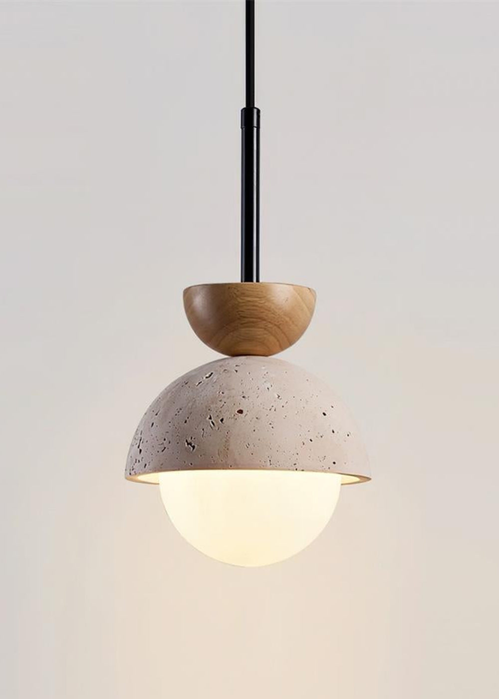 Modern Minimalist Hemisphere Travertine Wood Pendant Lamp